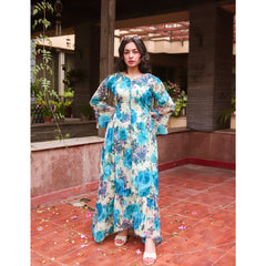 Azure–Floral Chiffon Dress