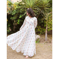 Blanc-Floral Chiffon Dress