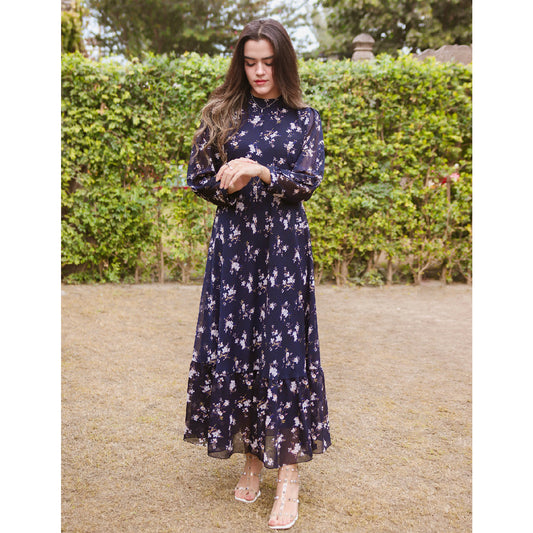 Marine-Chiffon Long Dress