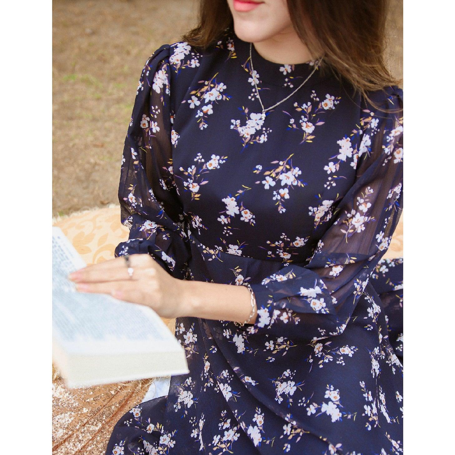 Marine-Chiffon Long Dress