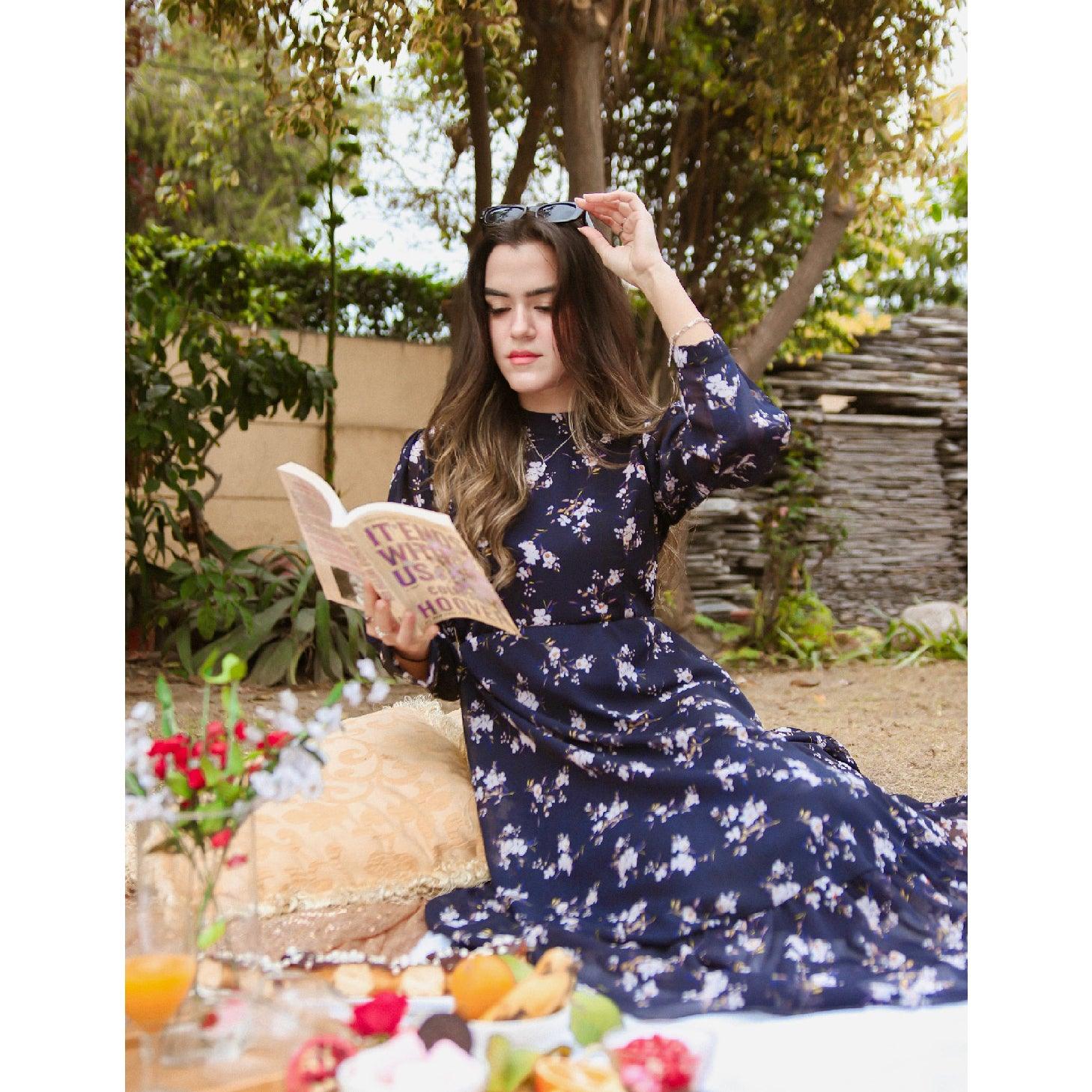 Marine-Chiffon Long Dress