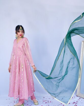 Angrakha style frock organza Pakistani suits